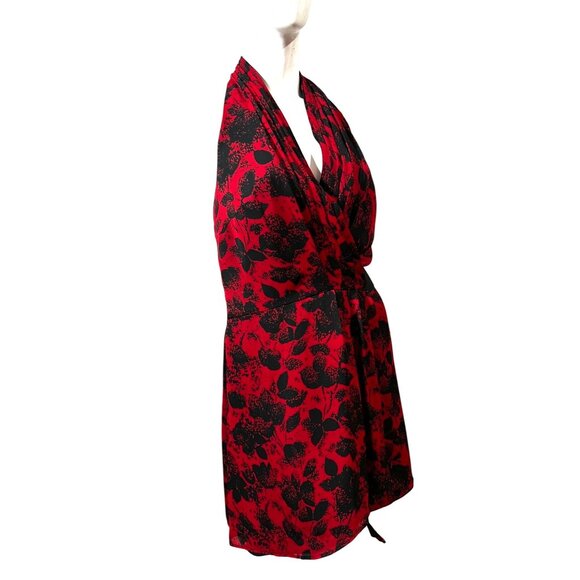 BCBGeneration Red Floral Mini Wrap Dress Sz Small Womens Red & Black Side Wrap - Picture 13 of 16